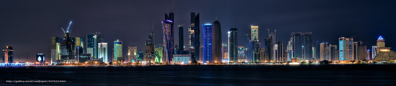 Doha Skyline at Night — Black, Dramatic
