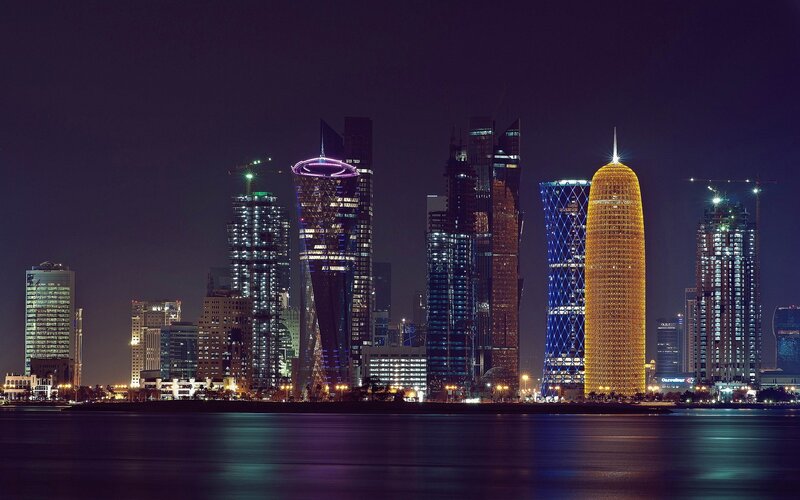 Doha Skyline at Night — Black