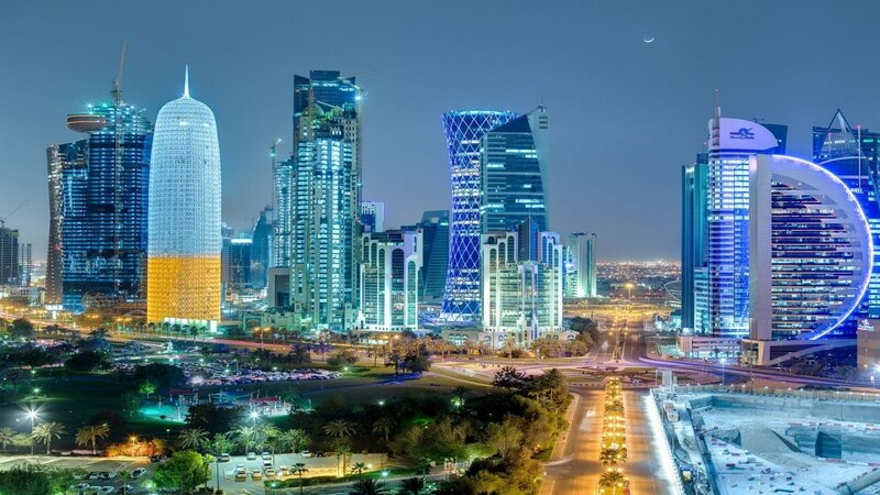 Doha Skyline at Night — Blue, Dramatic