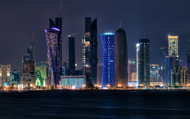 Doha Skyline at Night — Blue