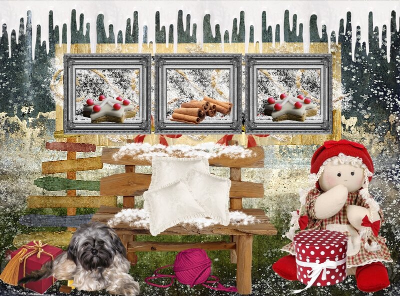 Doll and Dog on Bench