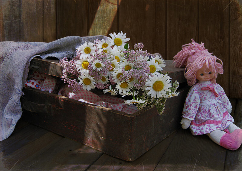 Doll and Flowers in Box