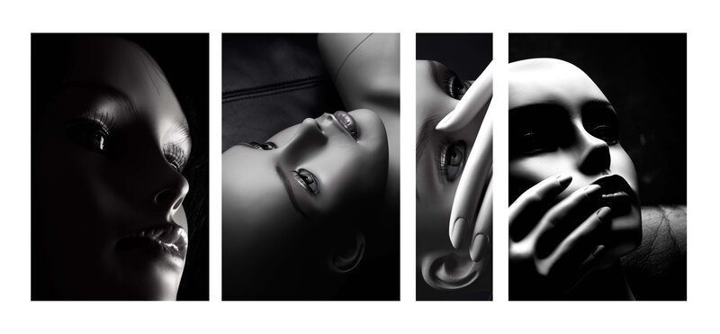 doll faces in black and white