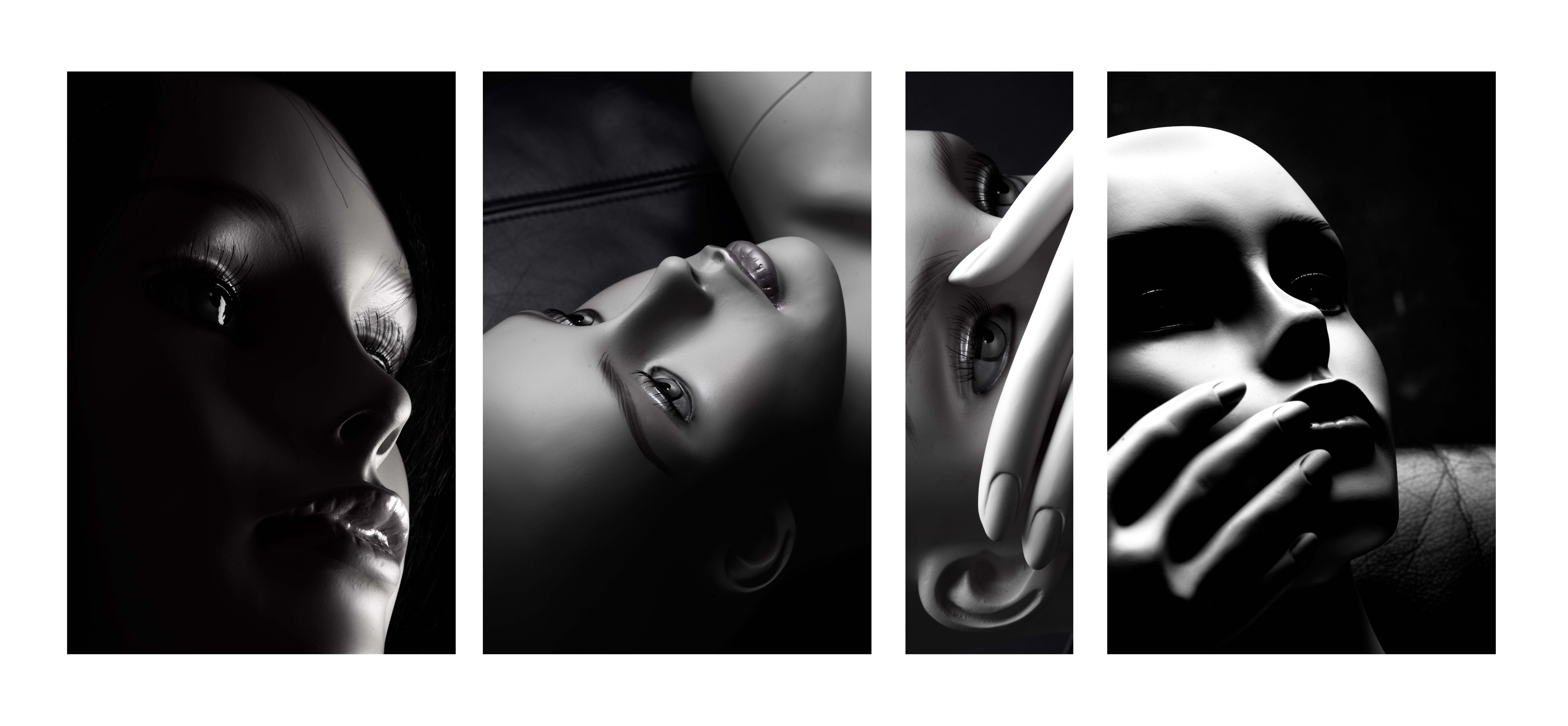 doll faces in black and white