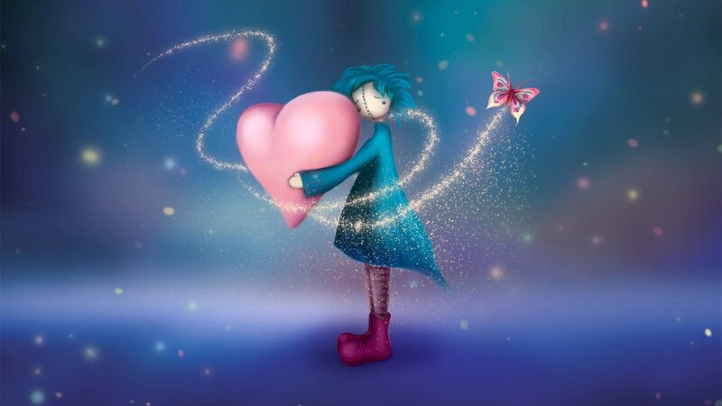 Doll Holding Heart — Blue