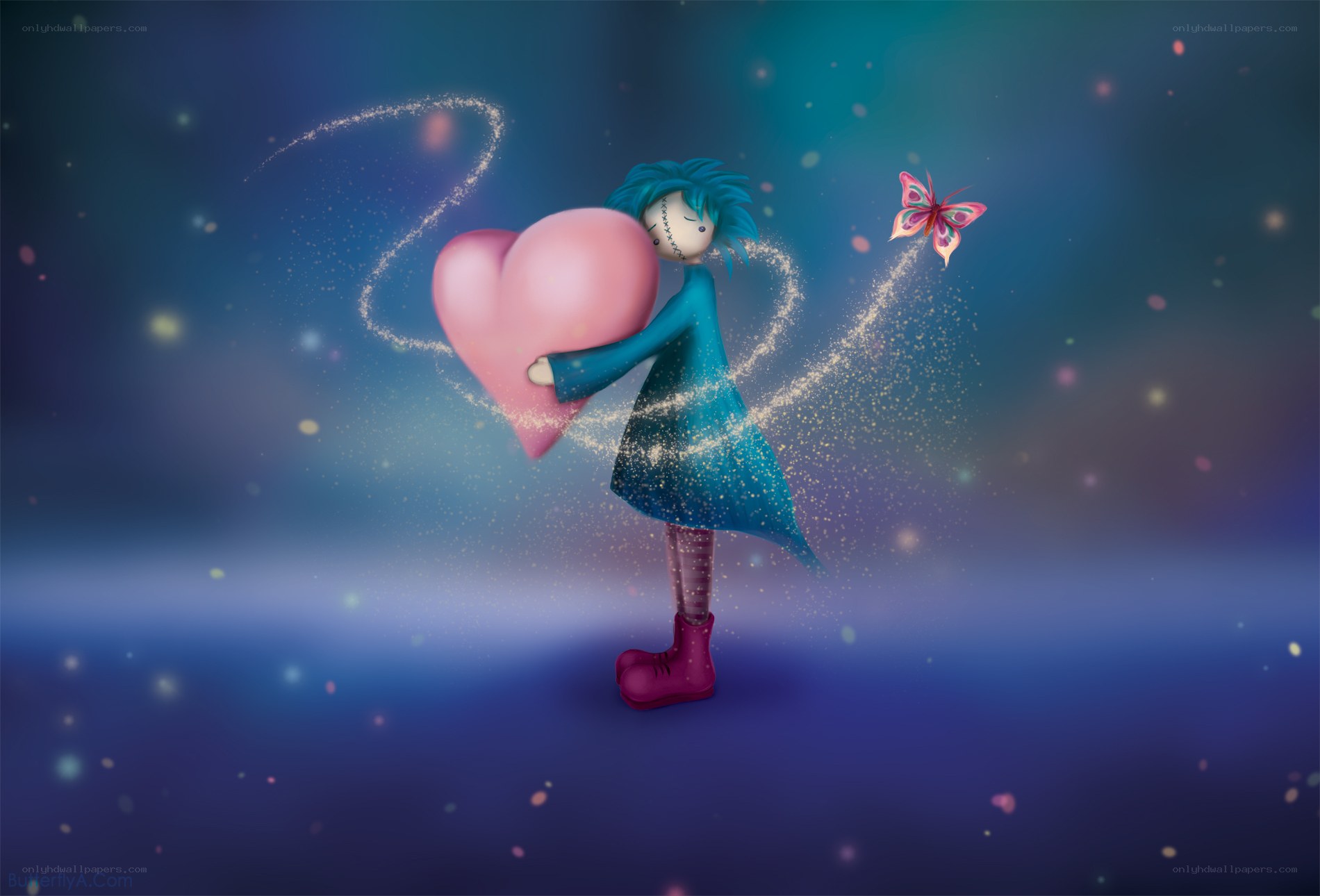 doll holding heart with butterfly