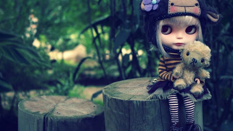 Doll Holding Teddy Bear — Green