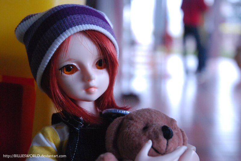 Doll Holding Teddy Bear — Purple
