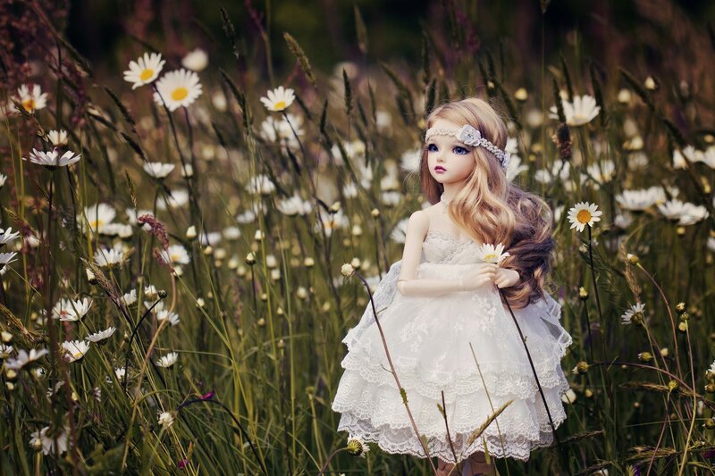 Doll in a Flower Field — White