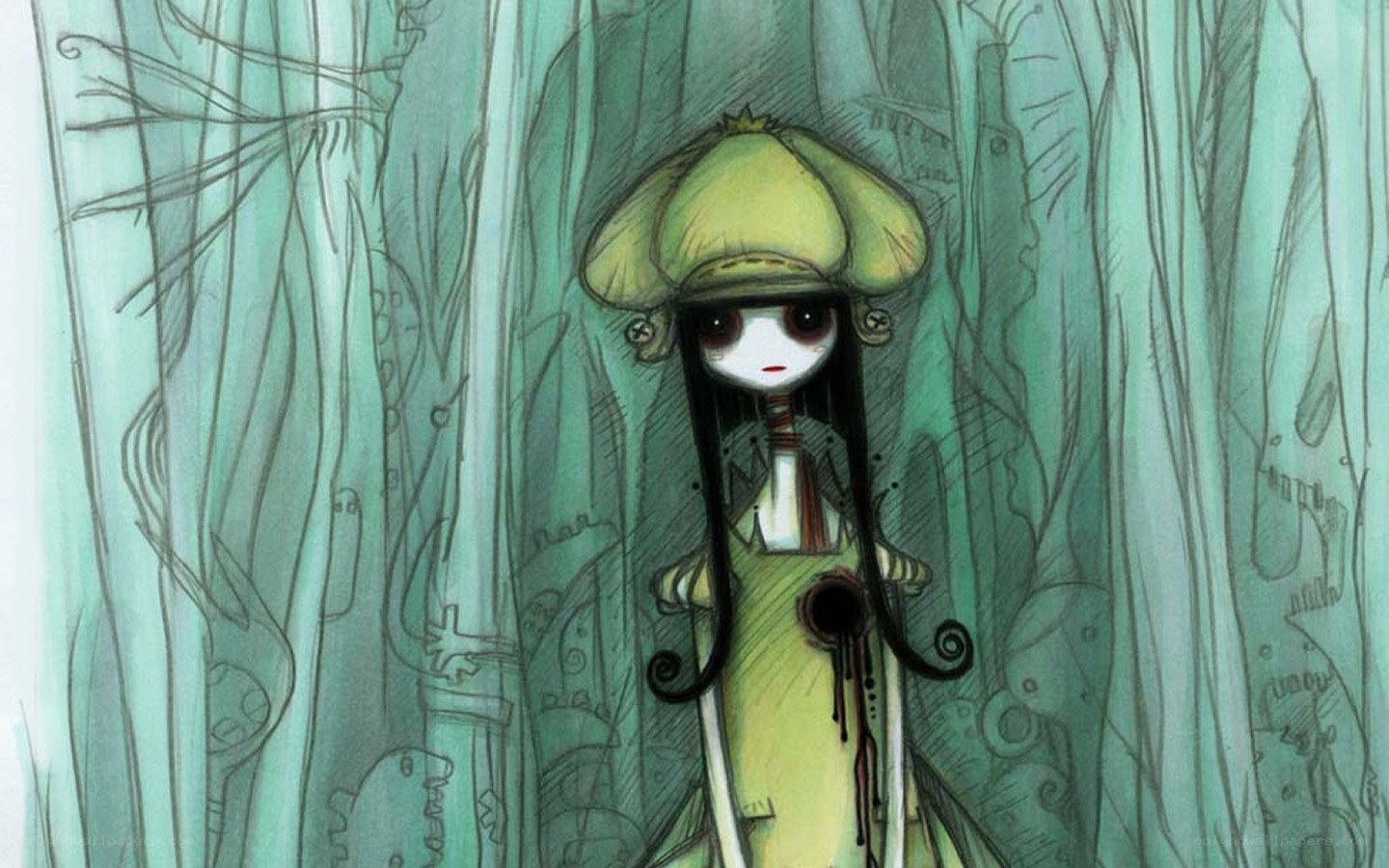 doll in a green forest