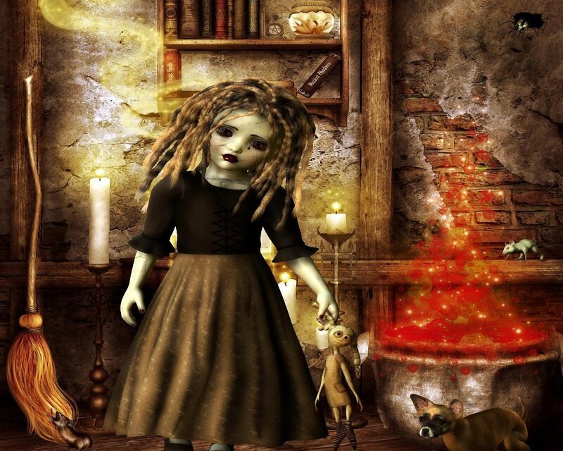 doll in a witch's kitchen
