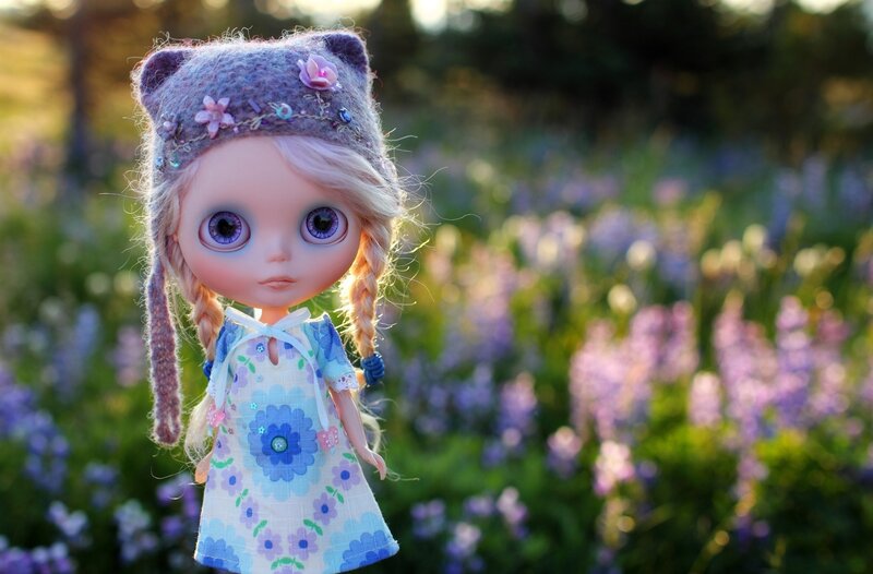 Doll in Flower Field — Purple, Serene