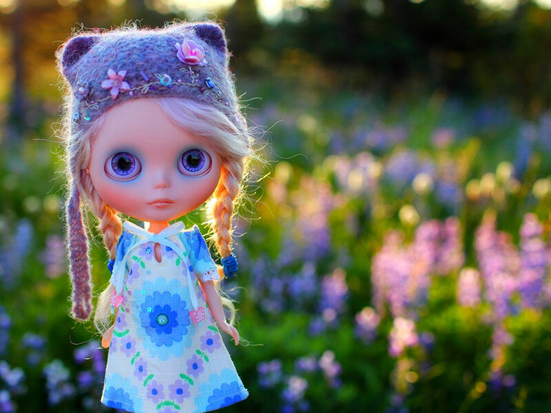 Doll in Flower Field — Purple