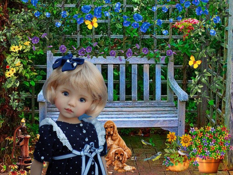 Doll in Garden — Blue, Serene