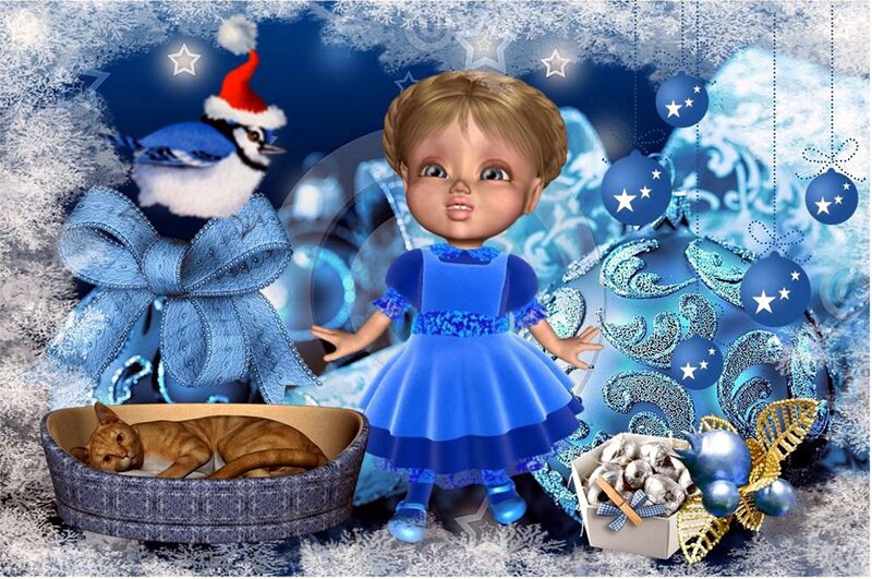 Doll in Winter Scene — Blue