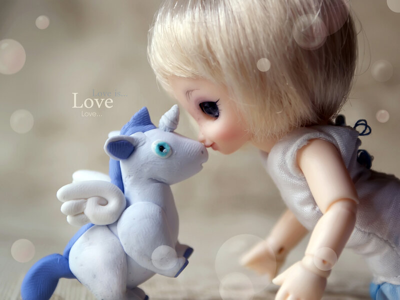 Doll Kissing a Unicorn — White