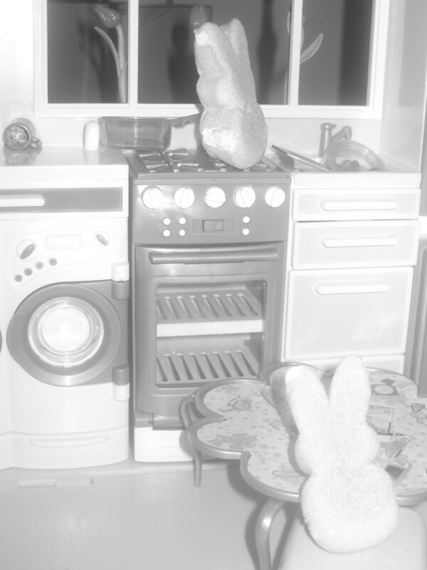 doll kitchen with bunnies