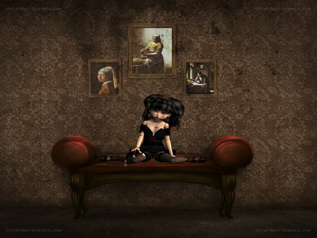 doll on a red bench