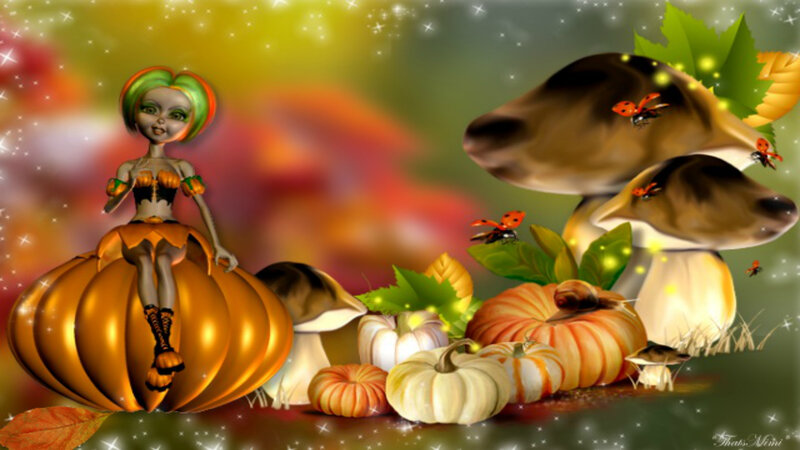 Doll Sitting on Pumpkin
