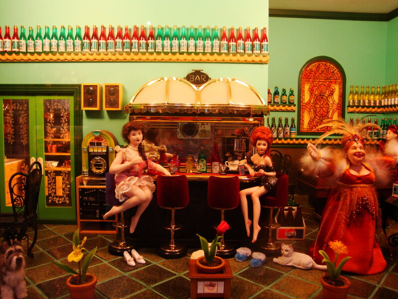 Doll-sized bar scene