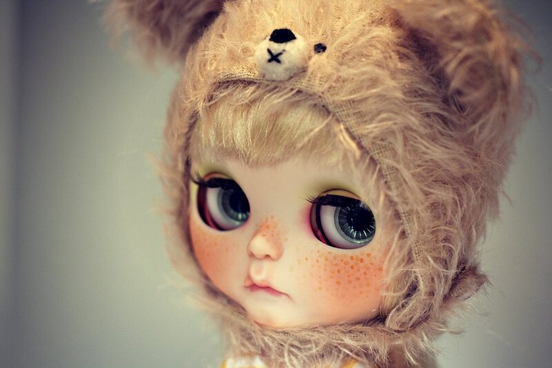 Doll with Bear Hat — Brown, Calm, Photograph