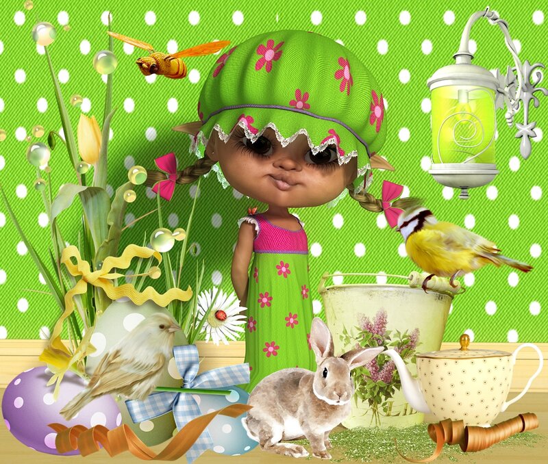 Doll with Bunny and Birds