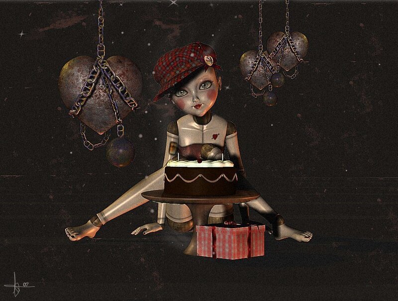 doll with cake and chains