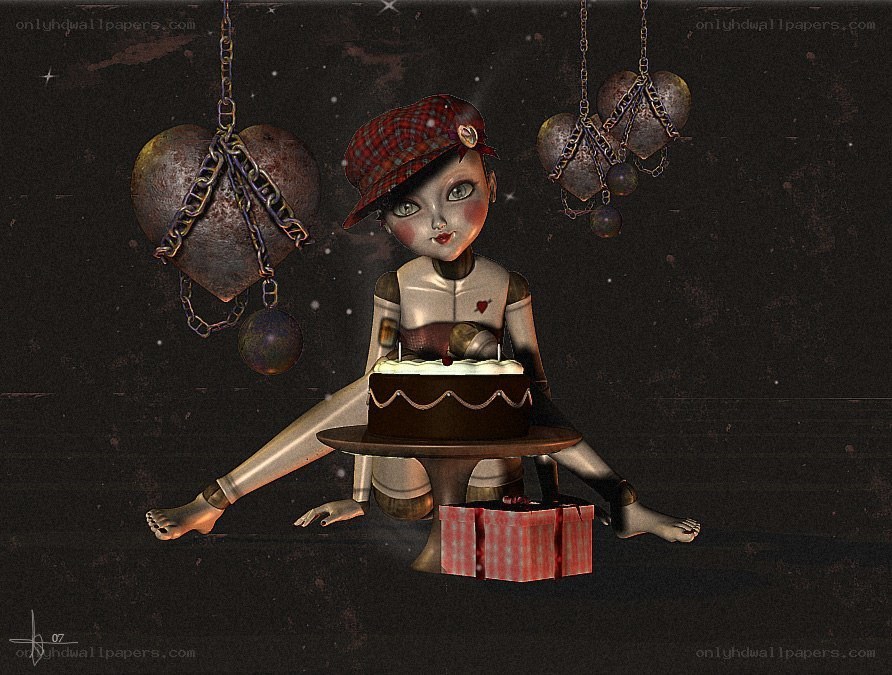 doll with cake and chains
