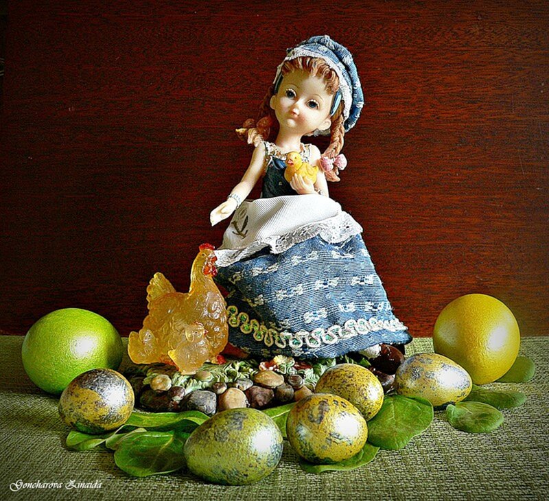 Doll with Chicken Figurine