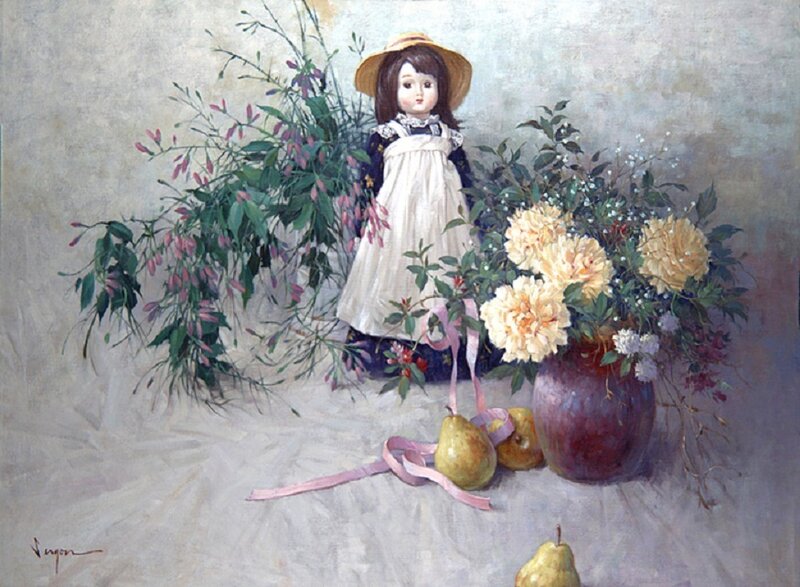 doll with flowers and pears