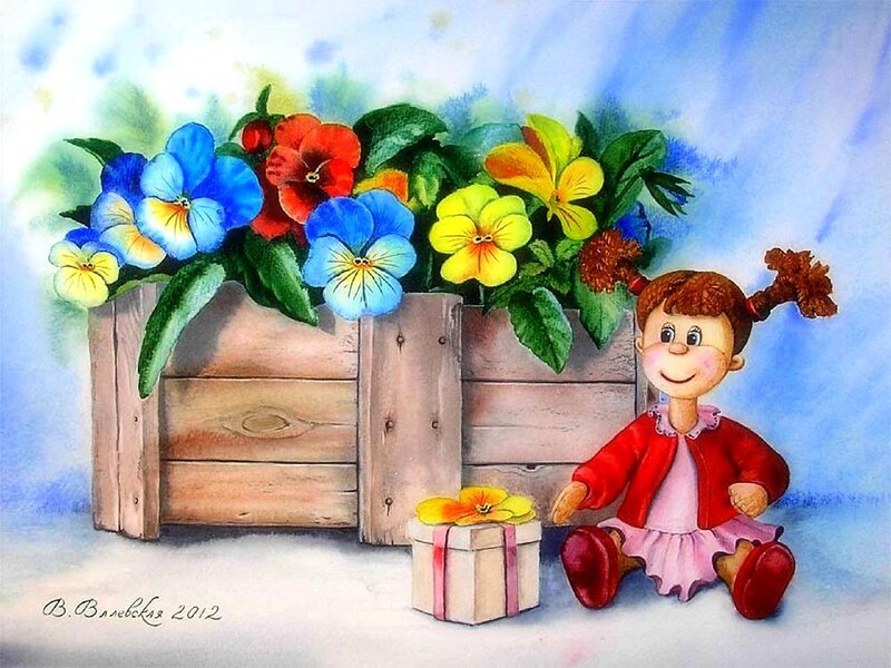 Doll with Flowers — Blue