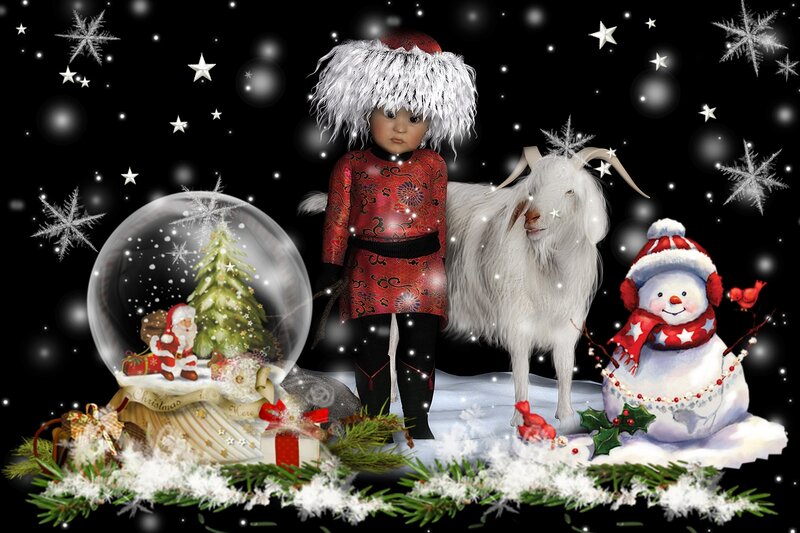 Doll with Goat and Snowman