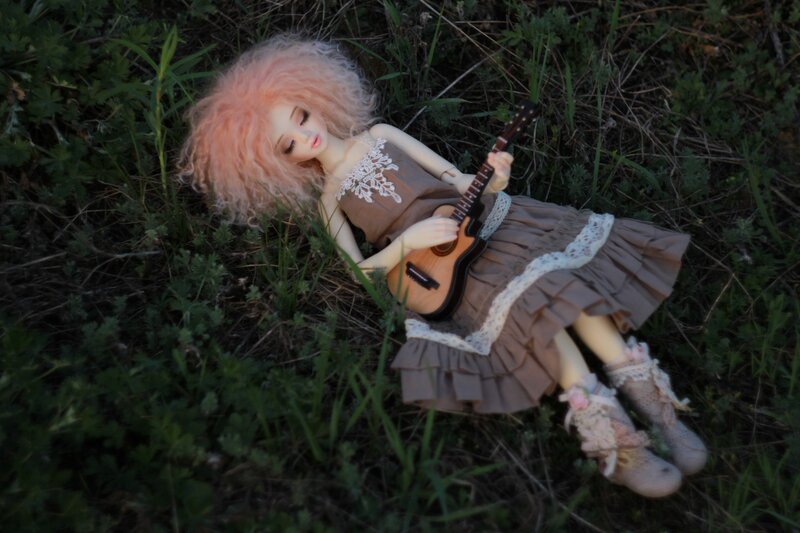 Doll with Guitar in Grass