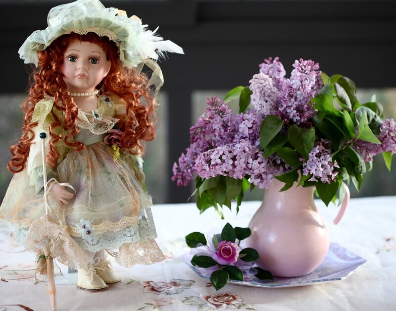 Doll with Lilac Flowers — Purple, Serene