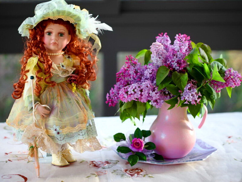 Doll with Lilac Flowers — Purple