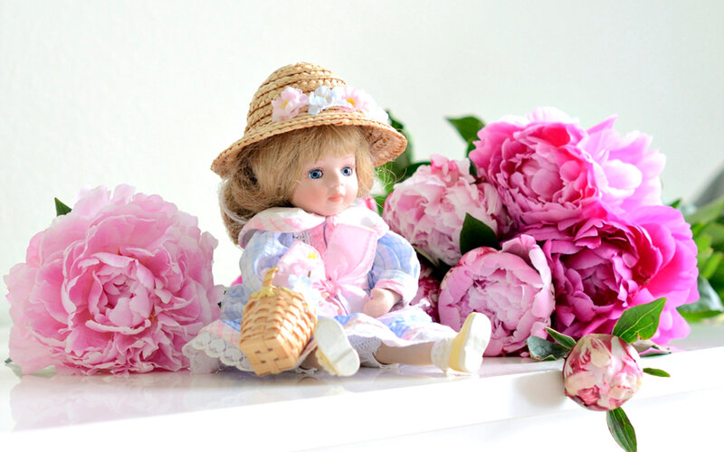 Doll with Peonies — Pink