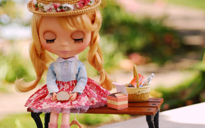 Doll with Picnic Basket — Pink