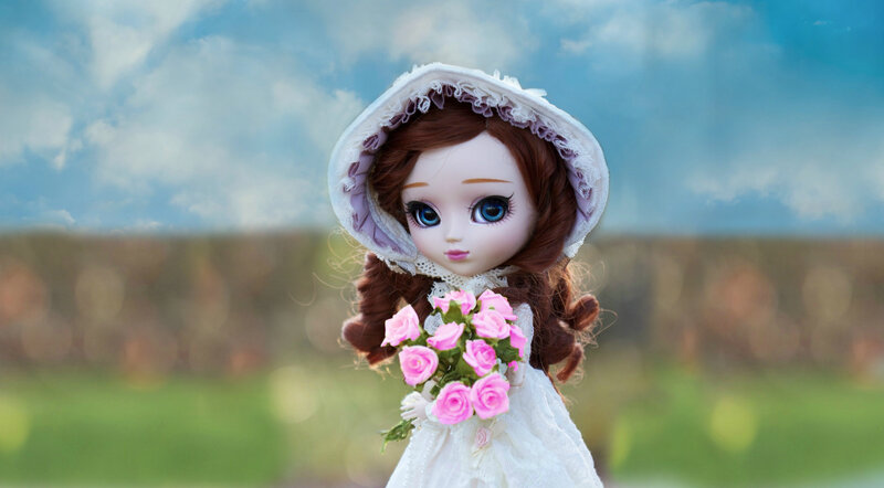 Doll with Pink Roses — White