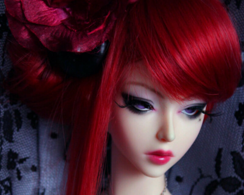 Doll with Red Hair — Dramatic, Photograph, Red Flower