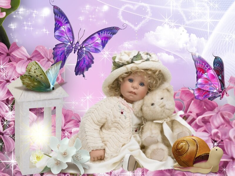Doll with Teddy Bear — Purple