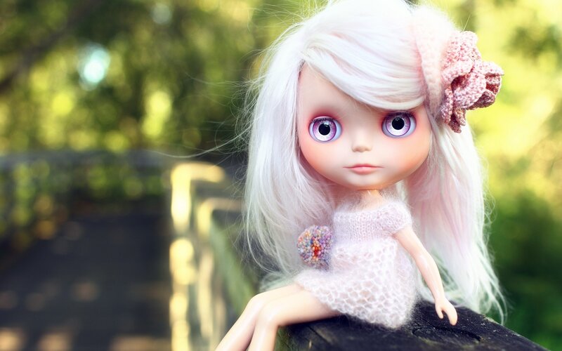 doll with white hair in garden