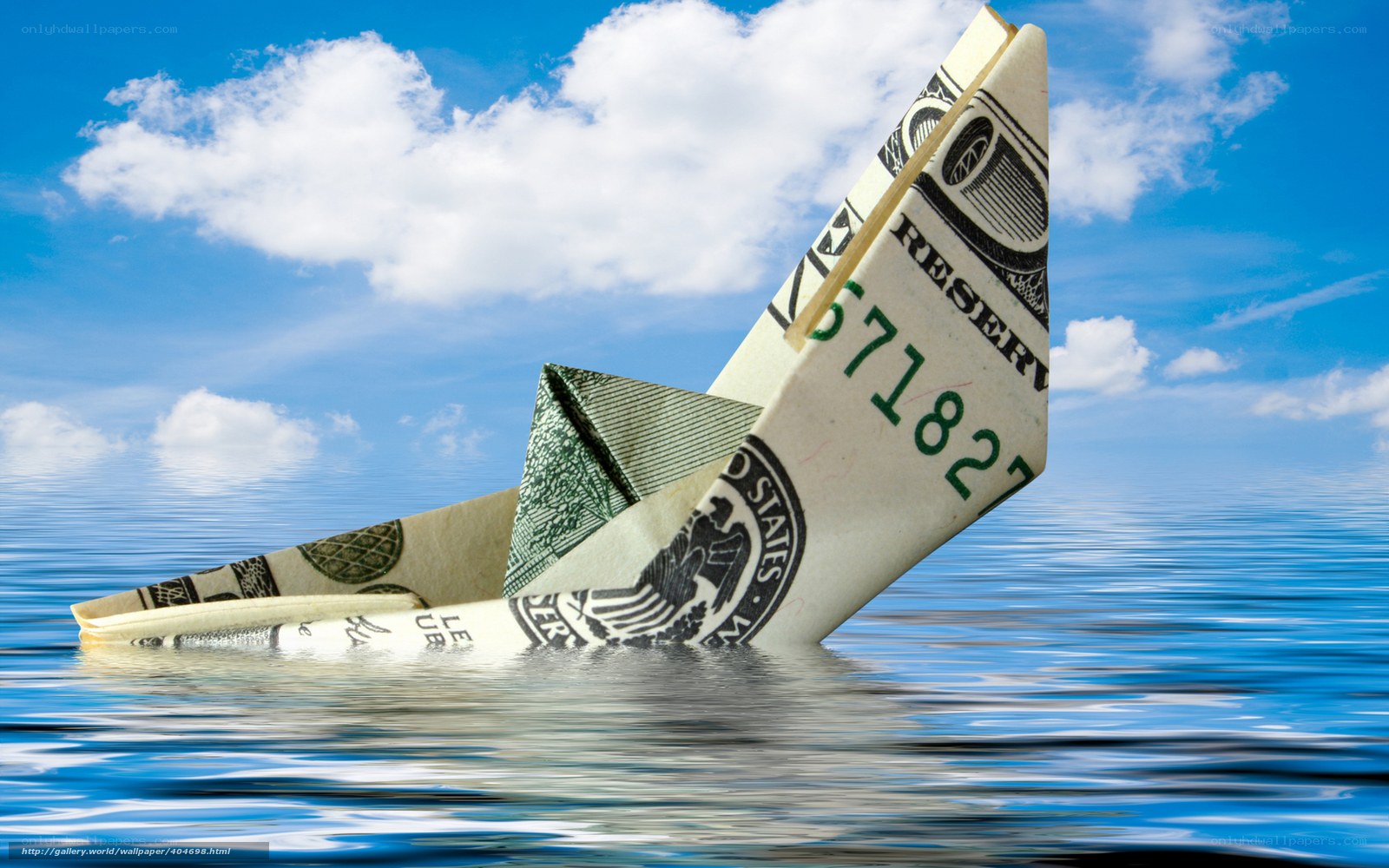 Dollar bill boat on water