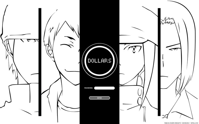 Dollars login screen with anime characters