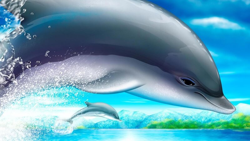 Dolphin and Calf — Blue, Serene