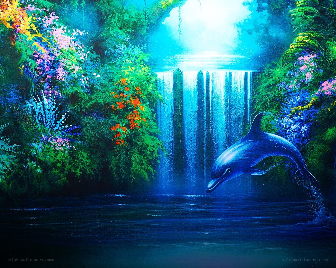 Dolphin by a waterfall