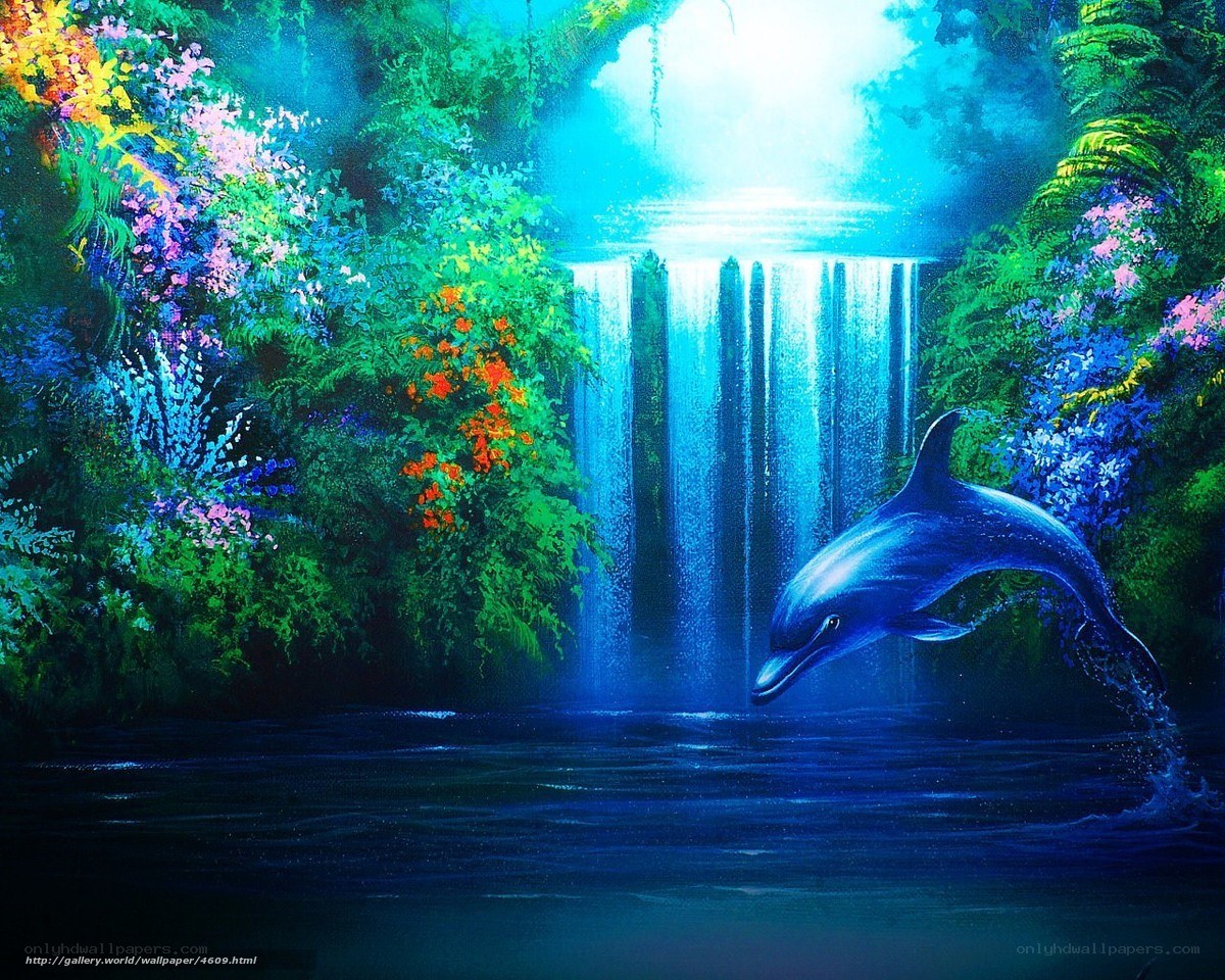 Dolphin by the waterfall