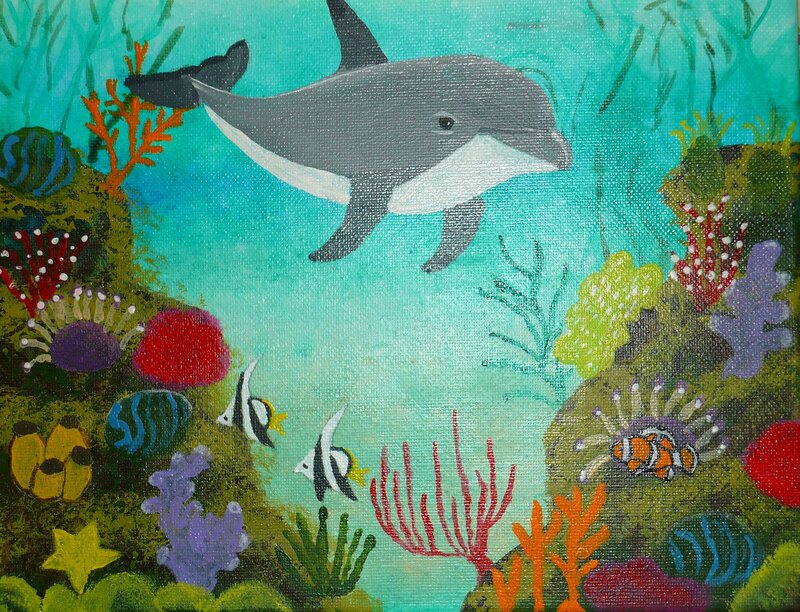Dolphin in Coral Reef — Teal