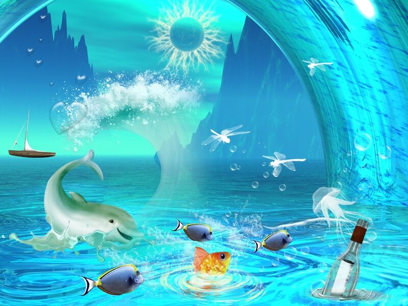 Dolphin in Ocean — Blue, Fantastical