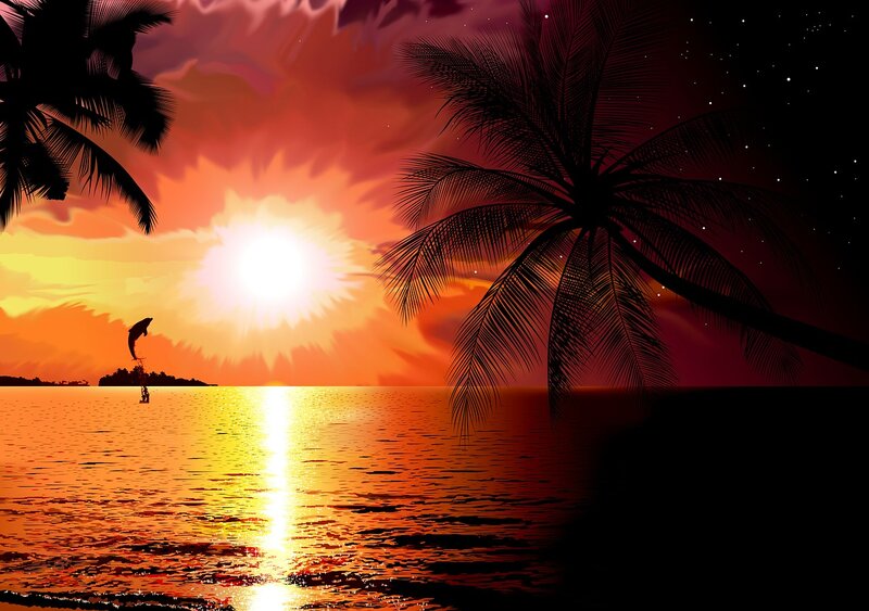 Dolphin Jumping at Sunset — Orange, Serene, Digital Art