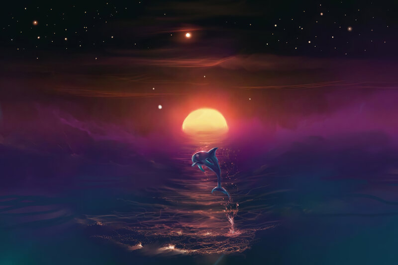 Dolphin Jumping at Sunset — Purple